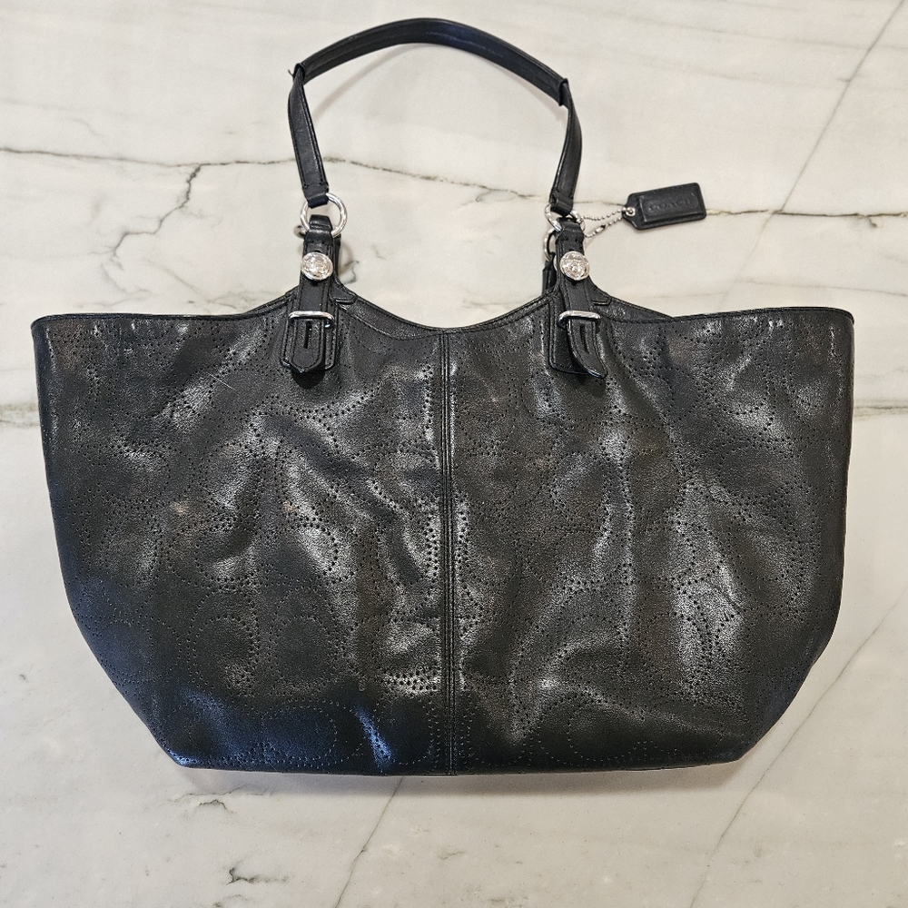 Vintage Coach Bag Carly Perforated C Leather Tote Coach F17223